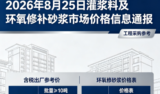 上犹2026年8月25日灌浆料及环氧修补砂浆市场价格信息通报
